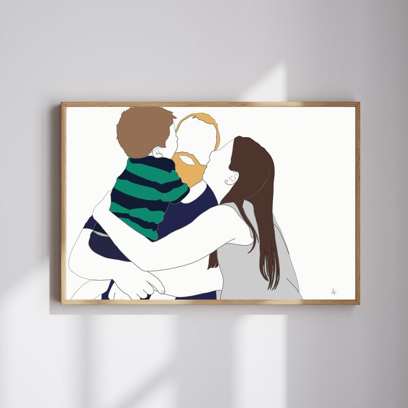 Il·lustració emmarcada d'una família abraçada